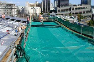 Safety net with debris overlay