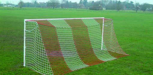 red and white vertical striped goal net