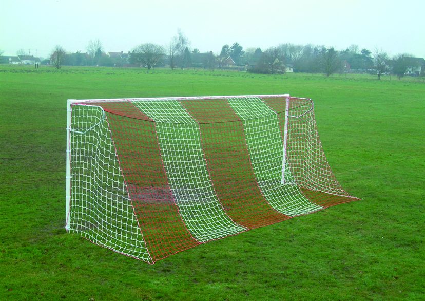 red and white vertical striped goal net