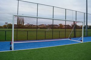 senior football goal with net and wheels