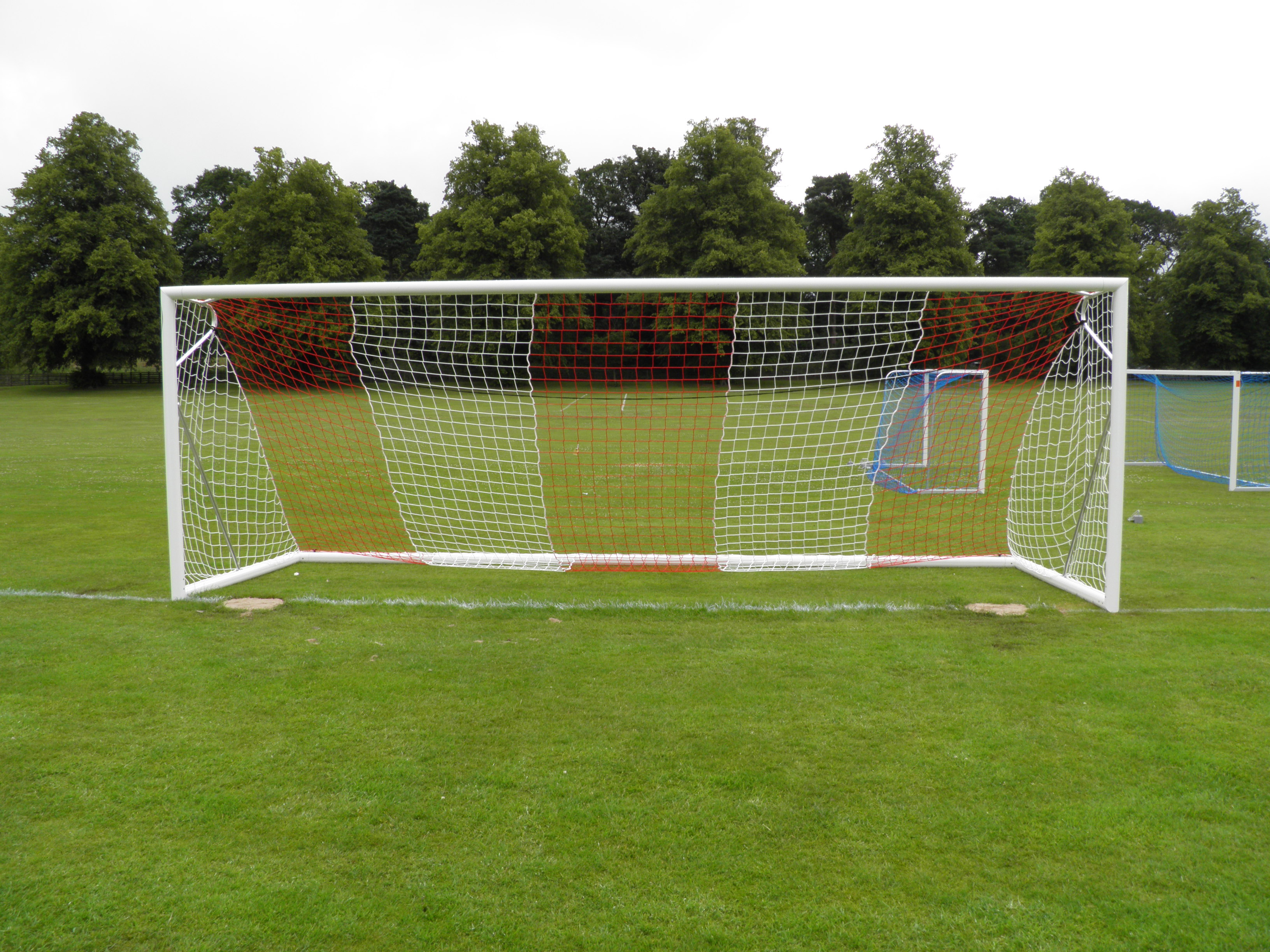 Full Size International Style Heavy Duty Football Goal Nets - Vertical  Stripe - 4mm Diameter - Huck